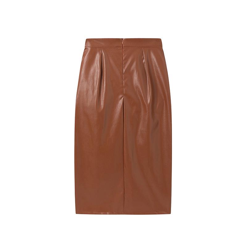 2025 Spring/Summer Women's PU High-Waisted Zipper Ruffle Skirt - European & American Sexy Fit