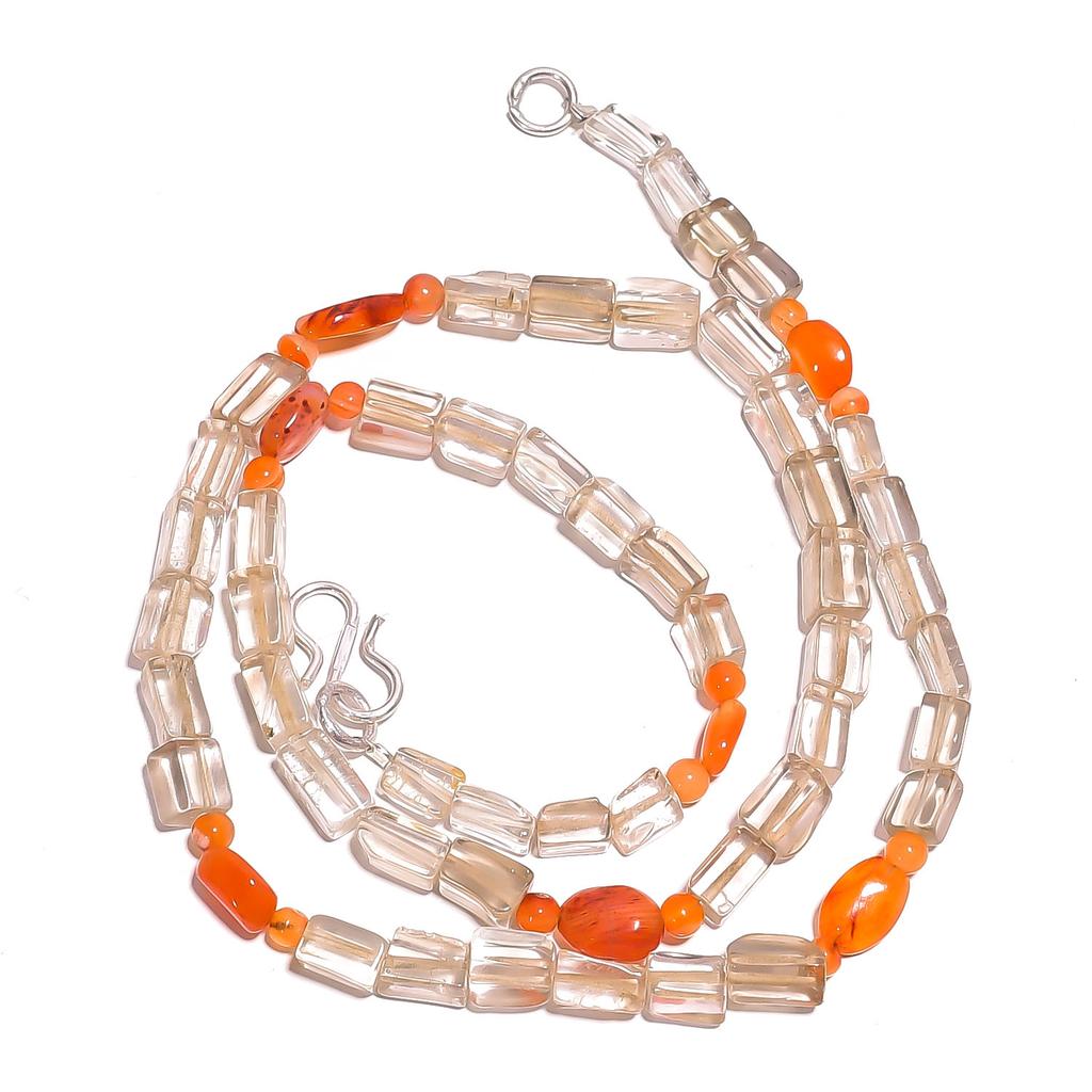 Natural Smoky Quartz Carnelian Gemstone Mix Shape Beads Necklace 17" UB-3296 UB-3296