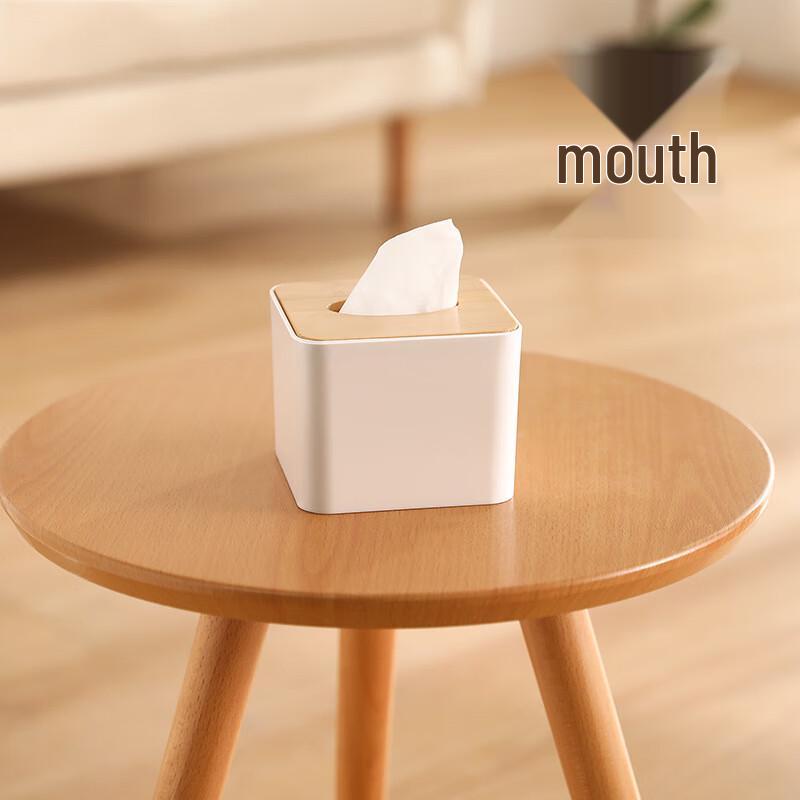 Light Luxury Square Desktop Tissue Box with Bamboo Lid