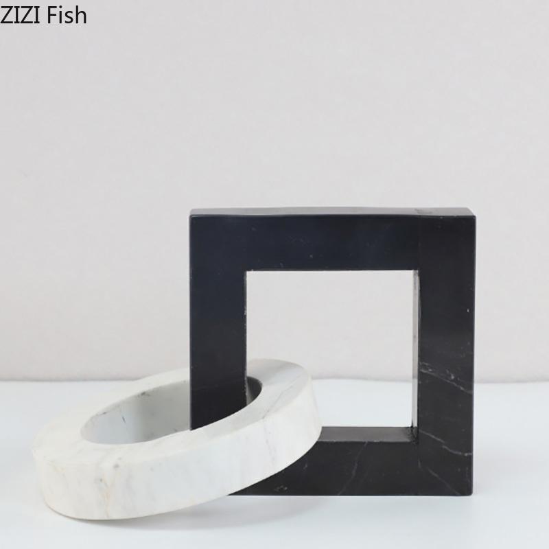 Marble Geometric Ring Square Annular Knot Statue Abstract Crafts Desk Decoration Creative Knot Sculpture Room Aesthetics Decor