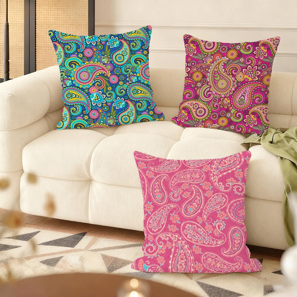Painted Design PPaisleyS Cushion Cover Natural Linen Organic Fabric DoubleSided Printing Couch Pillow Covers Home Decor