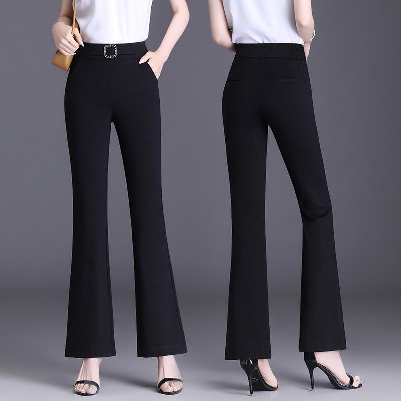 Korejské ležérní kalhoty pro ženy s univerzálními černými kalhotami se zvonovým dnem, nový styl kalhot, velké velikosti, volné kalhoty s mikro-zvětleným pasem