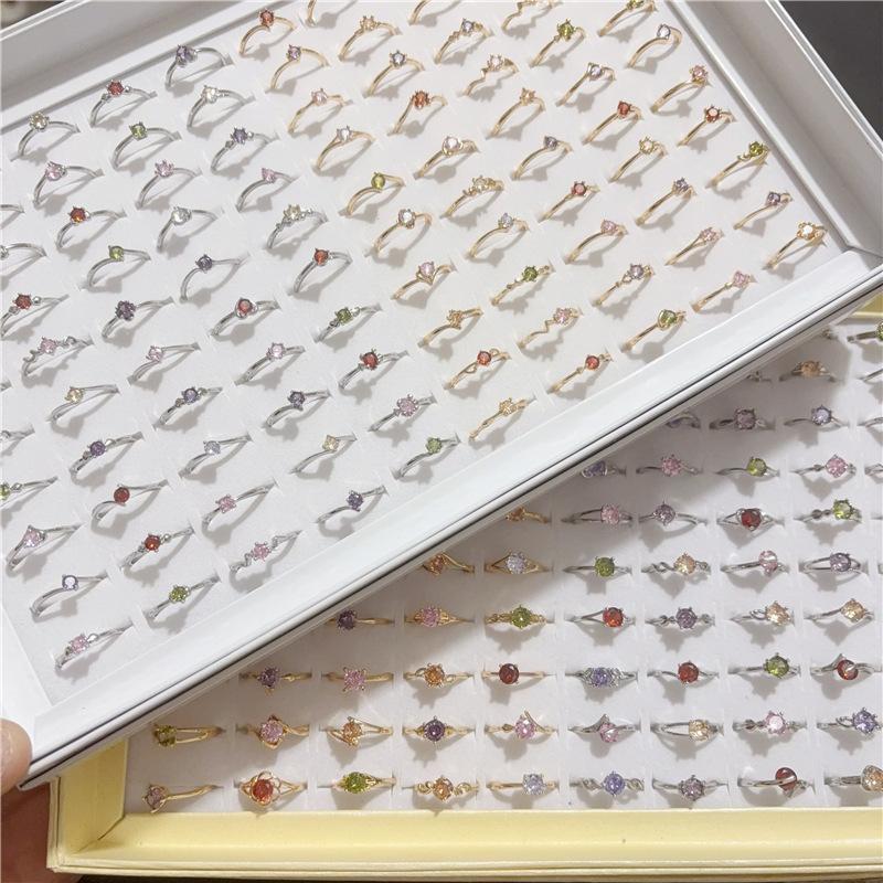 10Pcs Open simple zirconia ring, adjustable colorful zirconia ring, versatile finger ring, party accessory