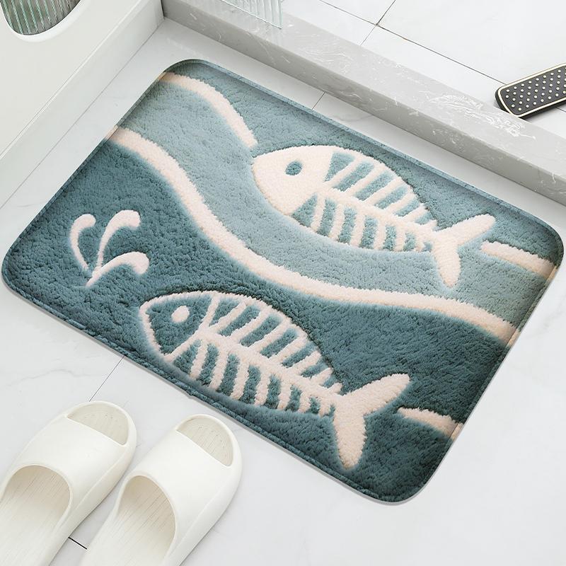 Flannel Material Bathroom Floor Mat, Toilet Water Absorbing Foot Mat, Shower Room Small Carpet, Door Mat, Machine Washable