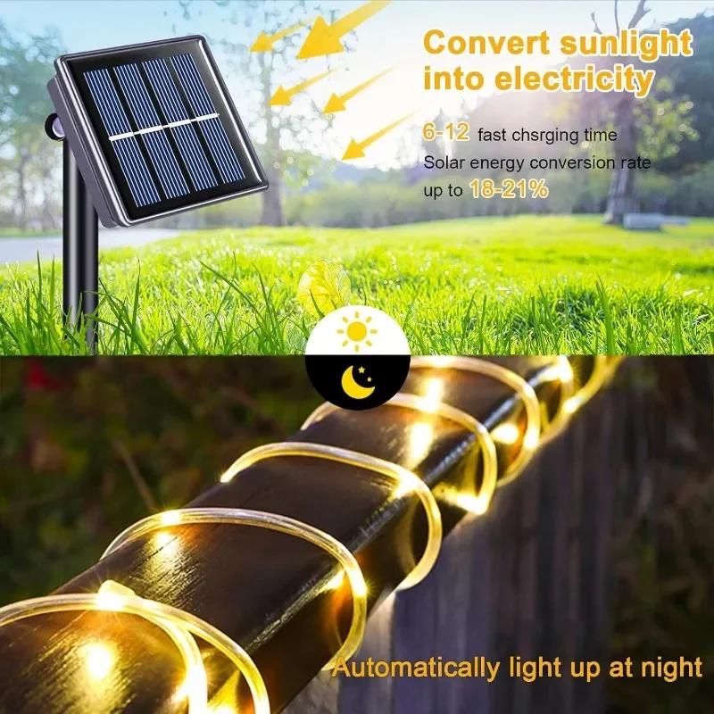 Solar Rope Light LED Outdoor Waterproof Copper Fairy String Tube Lights for Party Garden Yard Home Wedding Holiday Decoration