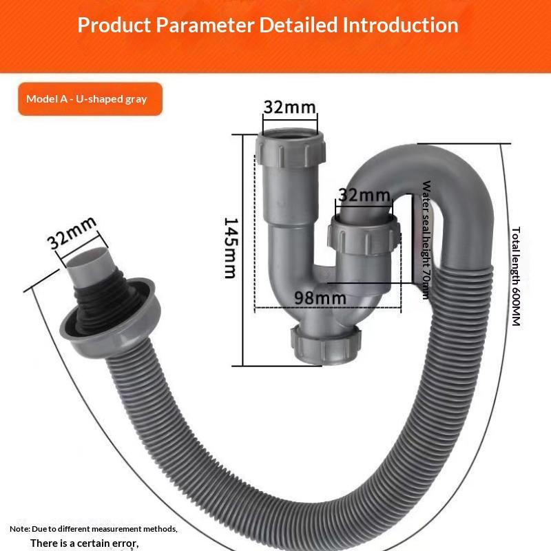 Lavatory Sink Drain Flexible S-Trap Hose PP Anti-Odor Extended Leakproof Fitting for Kitchen Bathroom Plumbing Repair
