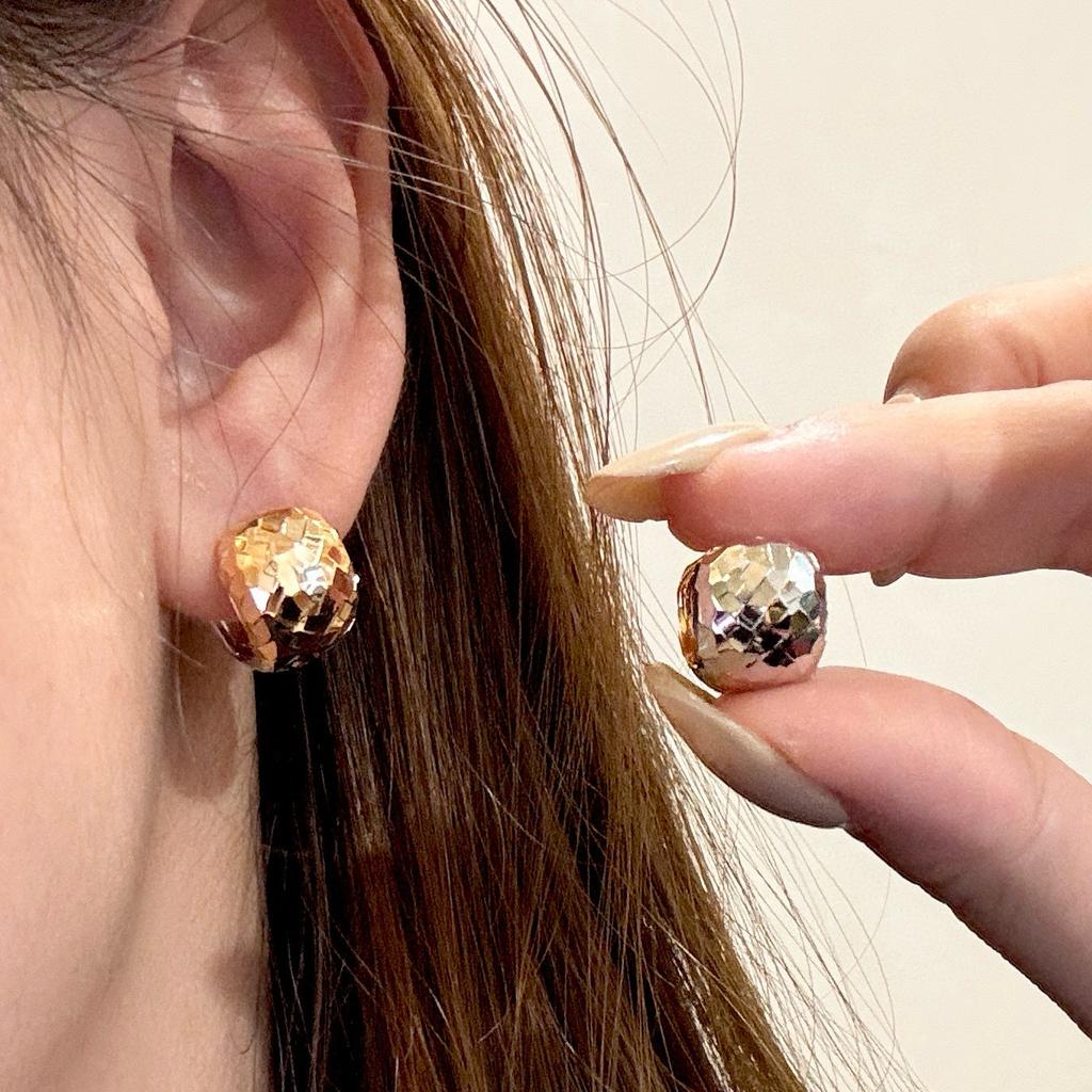 New Vintage 100% Pure 925 Sterling Silver Earrings Geometric Round Ball Wrinkled Double Color Ear Stud For Women Luxury Jewelry