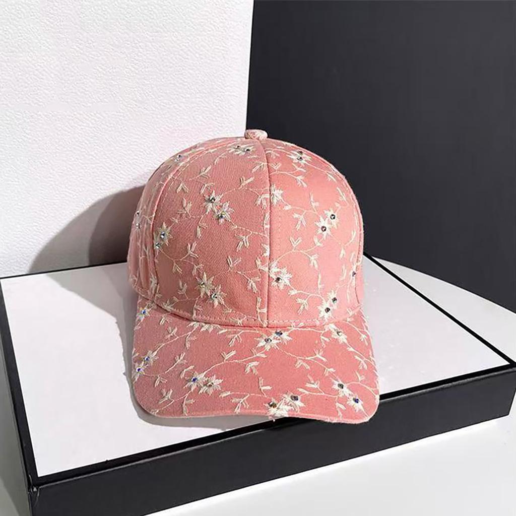 Fashion Floral Print Baseball Hat for Women Shiny Rhinestone Sunshade Adjustable Duck Tongue Cap Girls Outdoor Peaked Hat