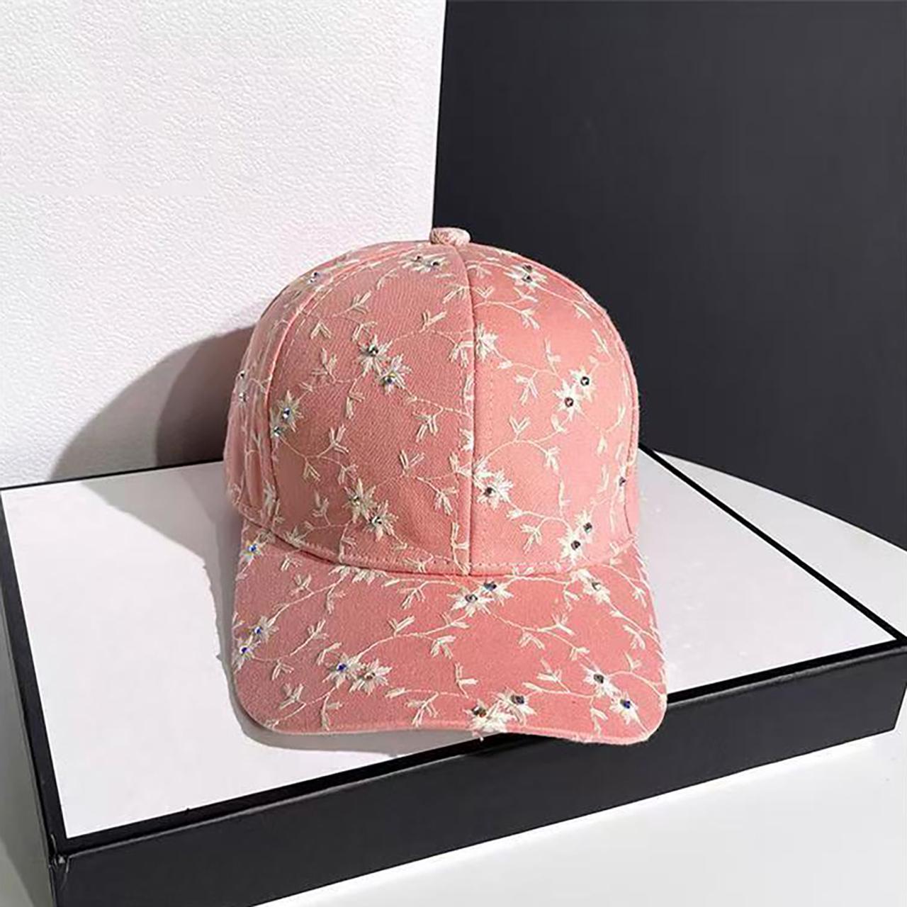 Casquette de Baseball à Imprimé Floral Mode pour Femmes Visière Brillante Strassée Casquette à Visière Courte Réglable Casquette à Visière pour Filles Outdoor rose