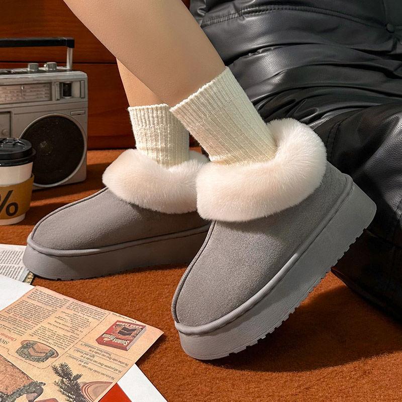 

Autumn and winter new products plush bags and cotton shoes warm thick soles solid color couples wear comfortable snow boots outside home women 40-41