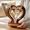 Hand Polished Wood Decor Wooden Animal Ornament with Stable Base, Double Layer Carved Figurine, Rustic Crafts for Office Heart Shape Sculpture
