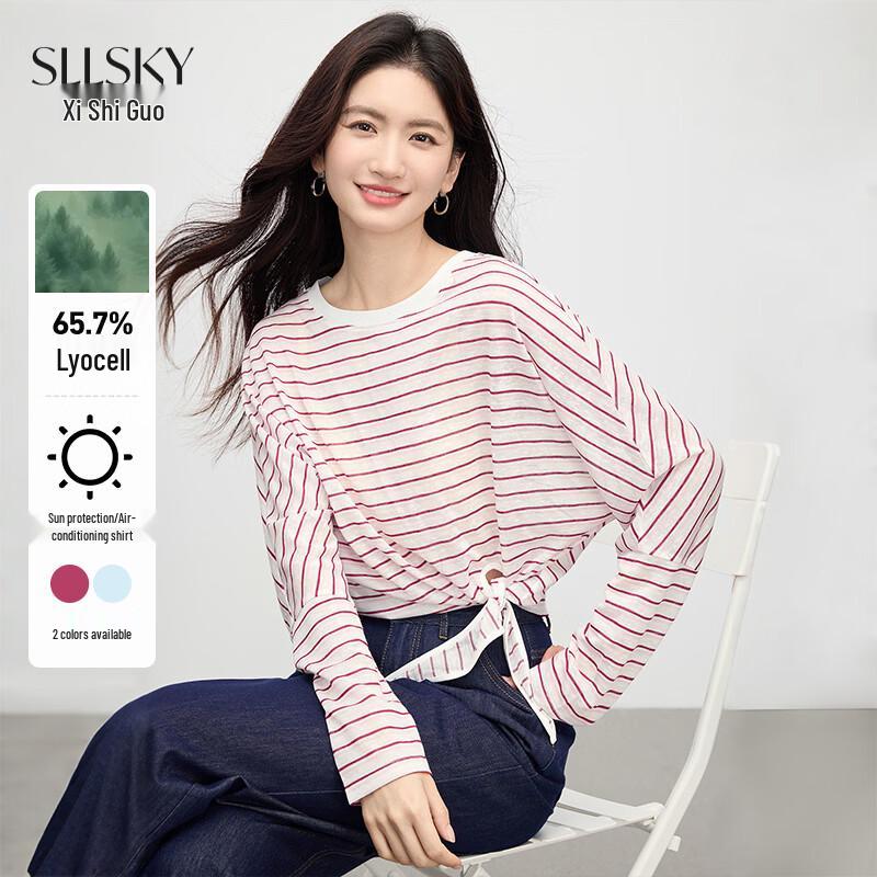 Women s Striped Lyocell Blend Long Sleeve T-Shirt Blouse XL