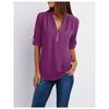 Women's Plus Size Loose Fit V-neck Chiffon Shirt with Long Sleeves and Adjustable Zipper