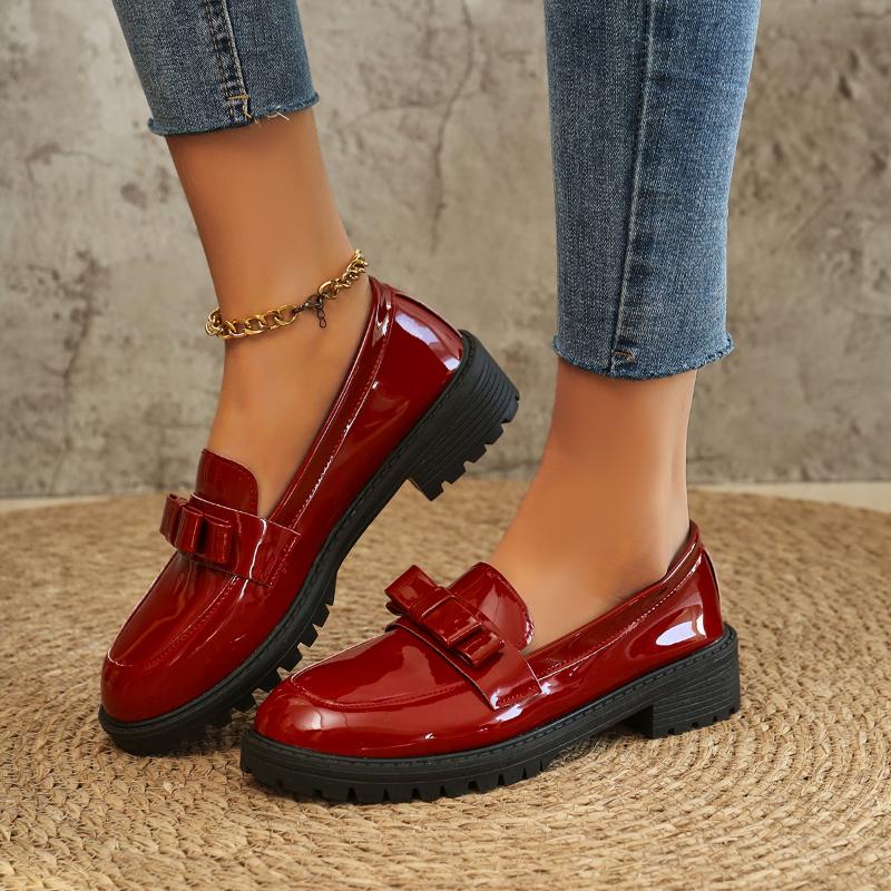 Fashion Women's Fashion Thick Heel Shoes Autumn New Round Head Deep Mouth Butterfly Knot Soft Sole Non-slip Loafers