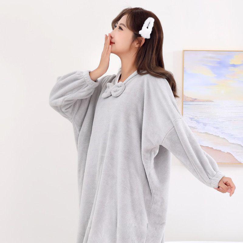 Morandi Color Fleece Hooded Bathrobe - Long Sleeve, Cozy, Warm Student Homewear
