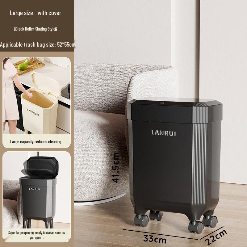 

Mobile High-Leg Trash Can with Pop-Up Lid & Wheels - Large Capacity Crevice Storage for Kitchen