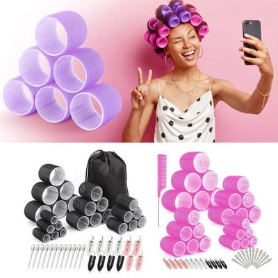 49-teiliges Set selbsthaftende Lockenwickler mit Clip, Rattenschwanzkamm, 4 Größen, keine Hitze, Lockenwickler für kurze, mittellange Haare, Lockenwickler für Frauen und Mädchen, Haarstyling-Tools