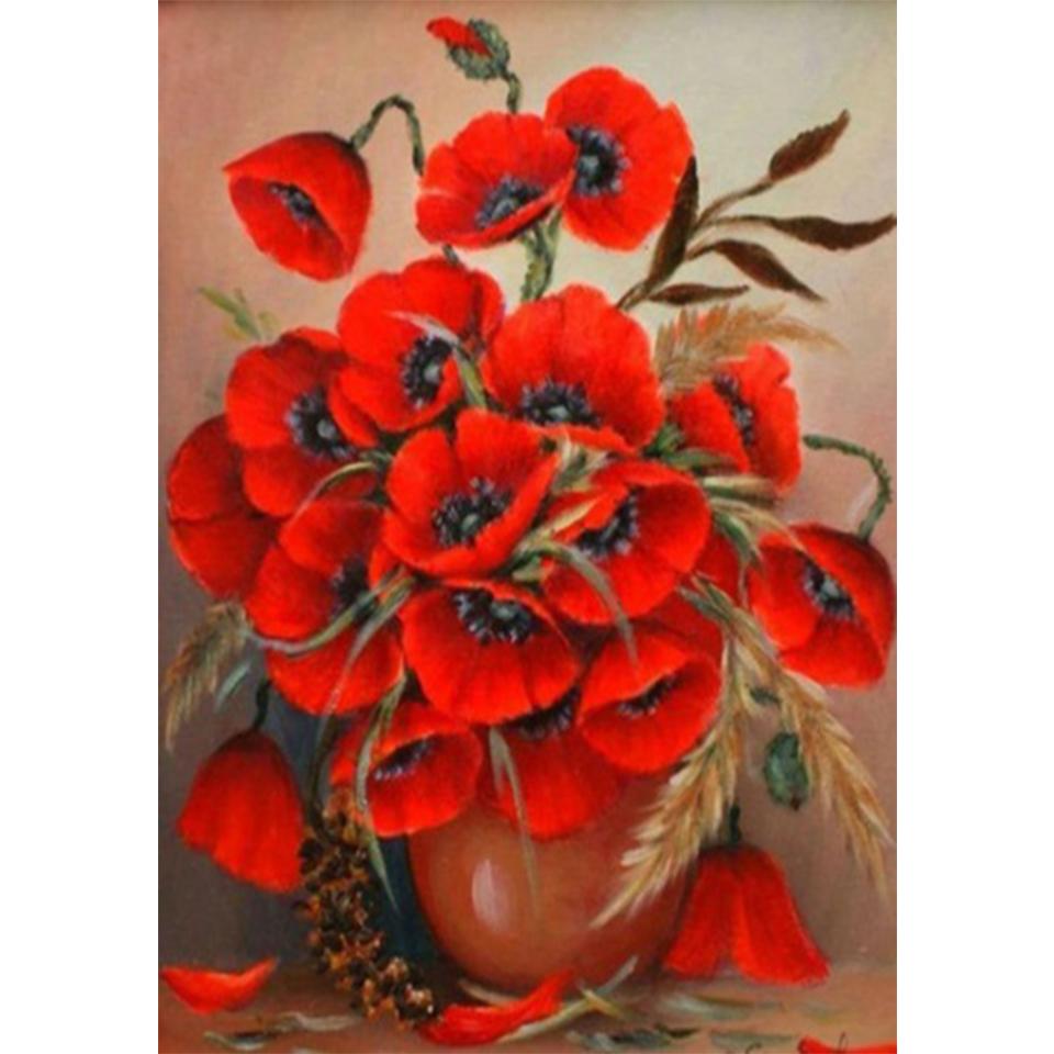 5D DIY Diamond Painting Flower Vase Cross Stitch Kit Rhinestone Rose Picture Full Diamond Embroidery Gift Mosaic Home Decoration