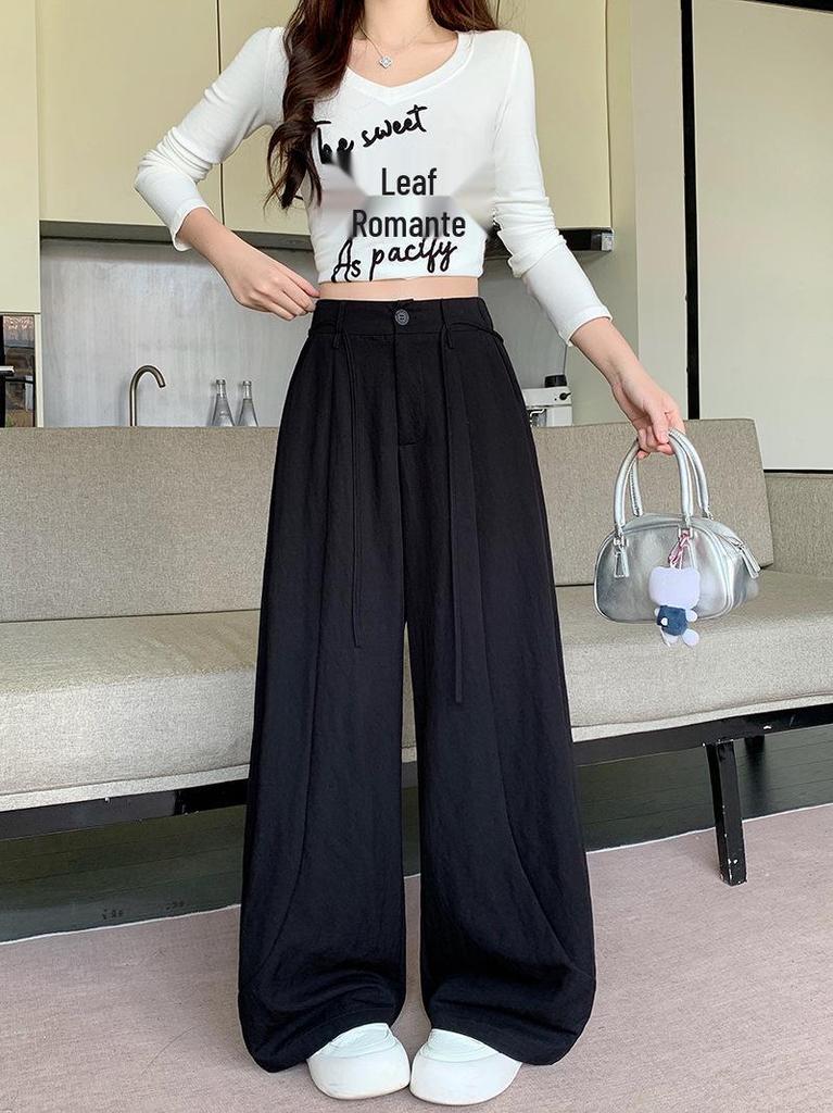 2026 Spring Plus Size Women's High-Waisted Wide-Leg Floor-Length Pants