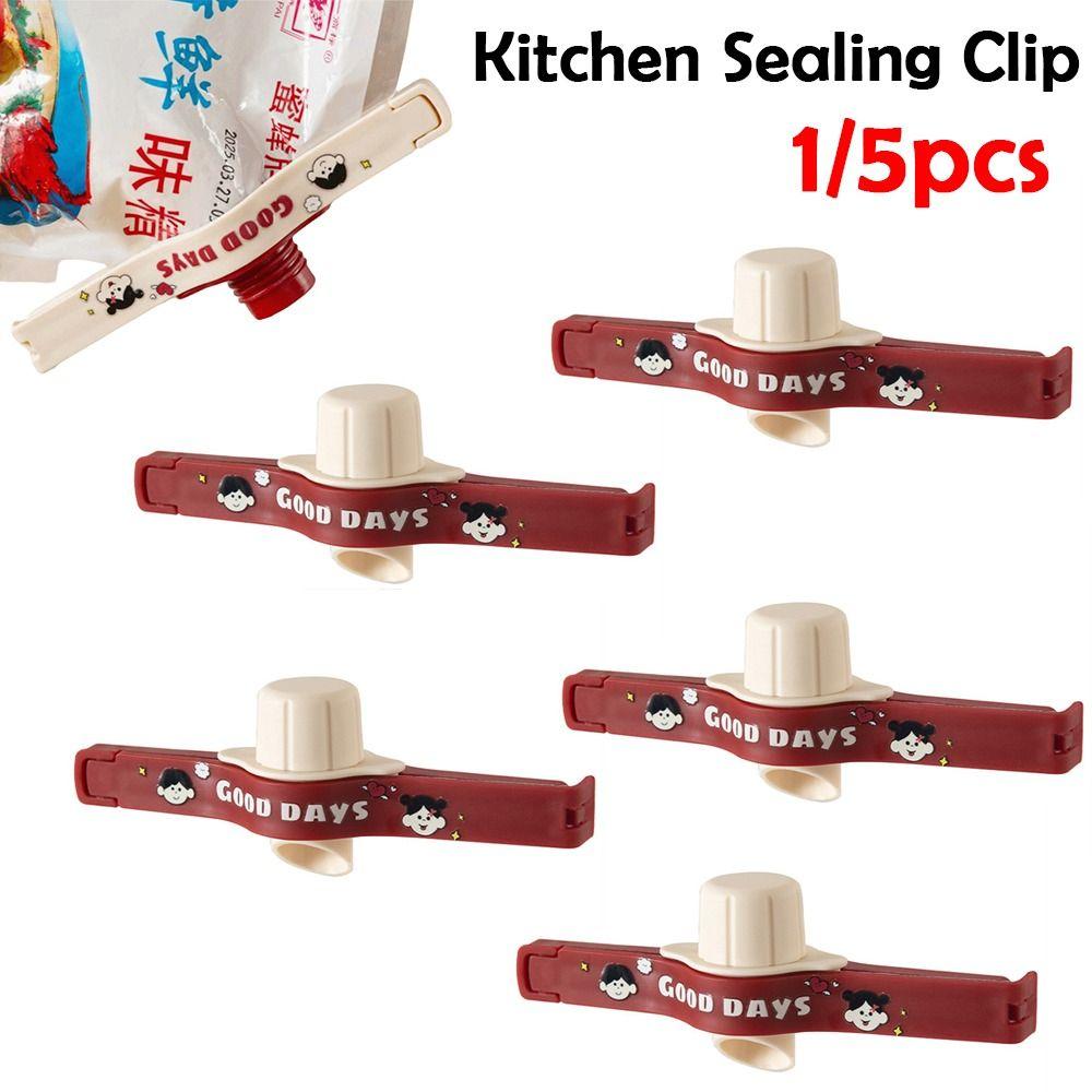 1/5Pcs Screw Cap Seasoning Sealing Clip Cartoon Moisture-proof Food Bag Clips with Plastic Spout Adjustable Spice Jar Lids