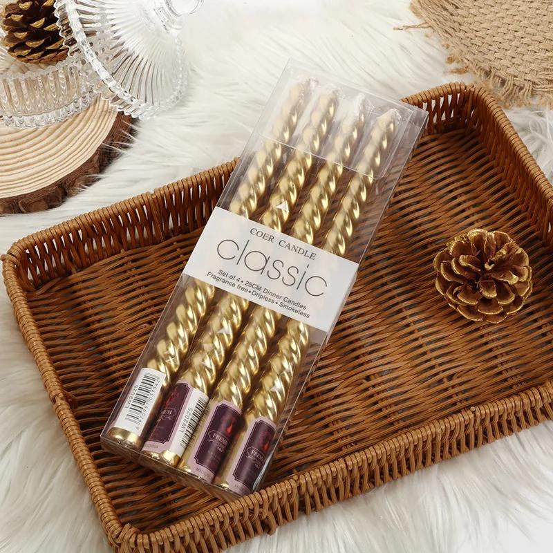 Boxed Western Restaurant Birthday Candle Long Taper Pole Candle Color Thread Romantic Wedding Event Candle