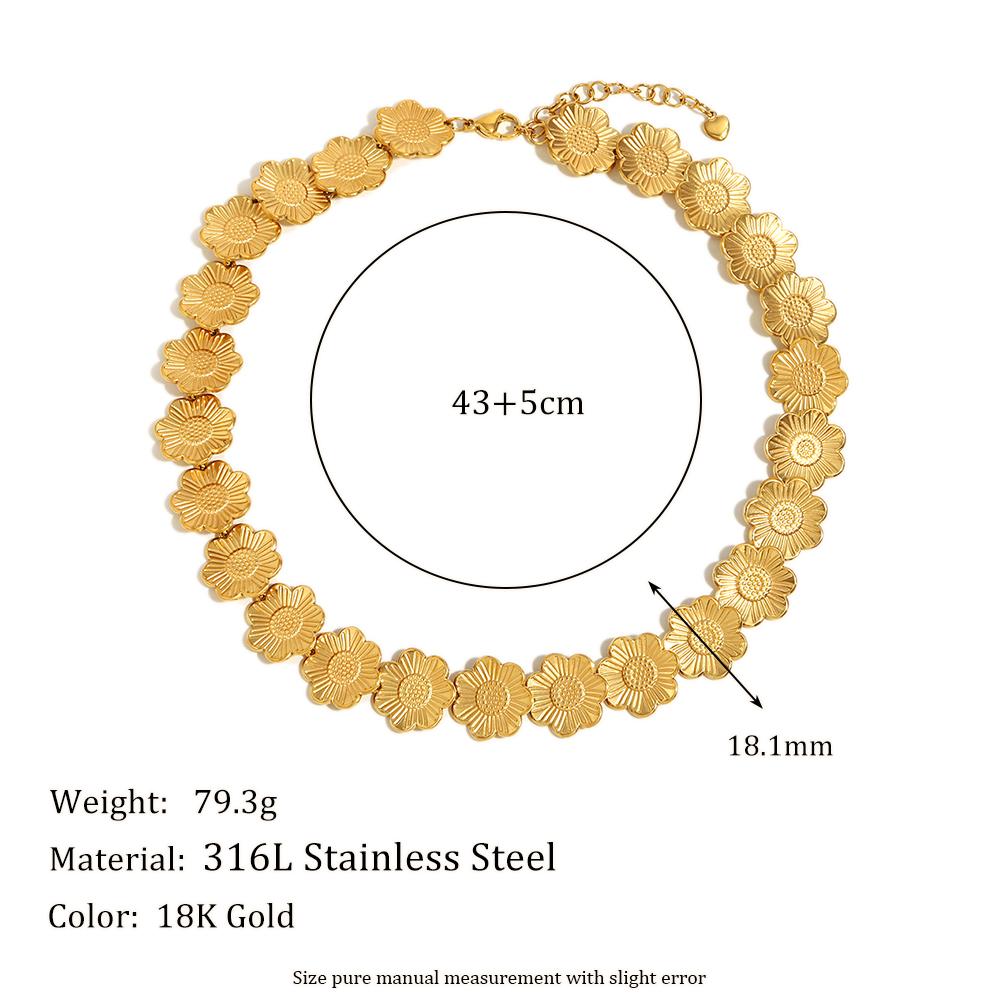 MamacitaSlay 316L Stainless Steel Flower Necklace Bracelet Party Waterproof 18K Gold Plated Jewelry Set Women's Elegant Gift