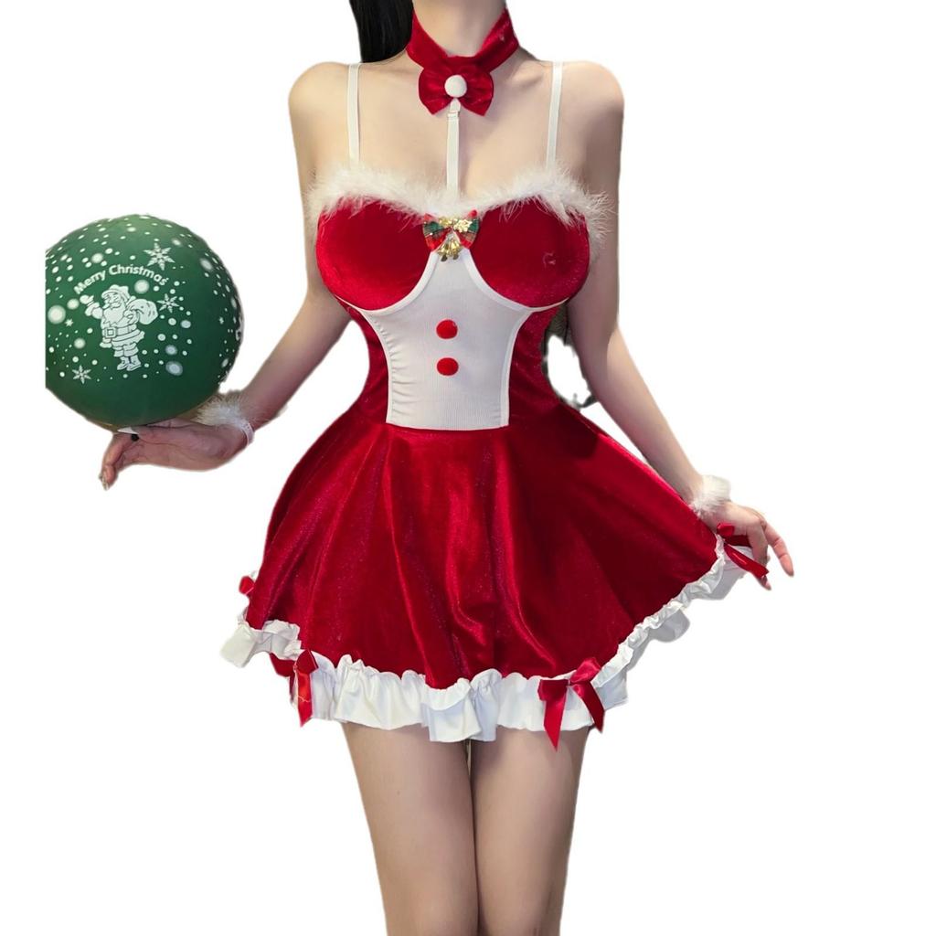 Seductive Red Christmas Lingerie Dress with Bunny Girl Accessories