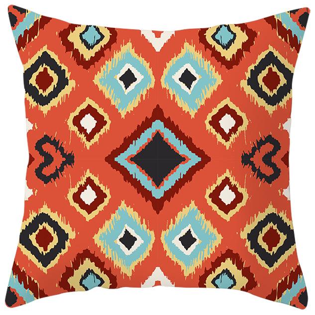 New Ethnic Style Pillow Cover Bohemian Color Geometric Pattern Peach Leather Velvet Retro Pillow Cushion Cover