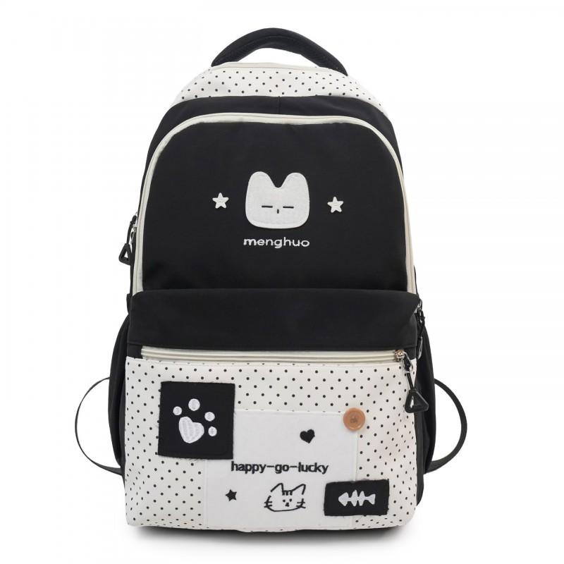 Cute Cat Student Backpack Female Japanese Small Fresh Embroidery Wave Dot Elementary School Schoolbag Travel