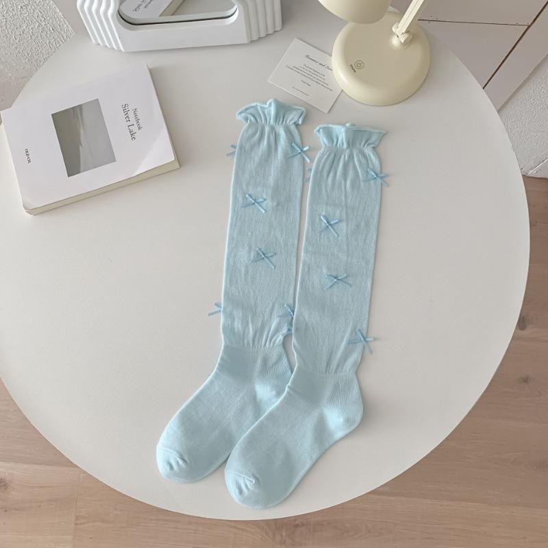 Ladies Summer Sweet Cotton Breathable Ultra Thin Bow Calf Pile Socks