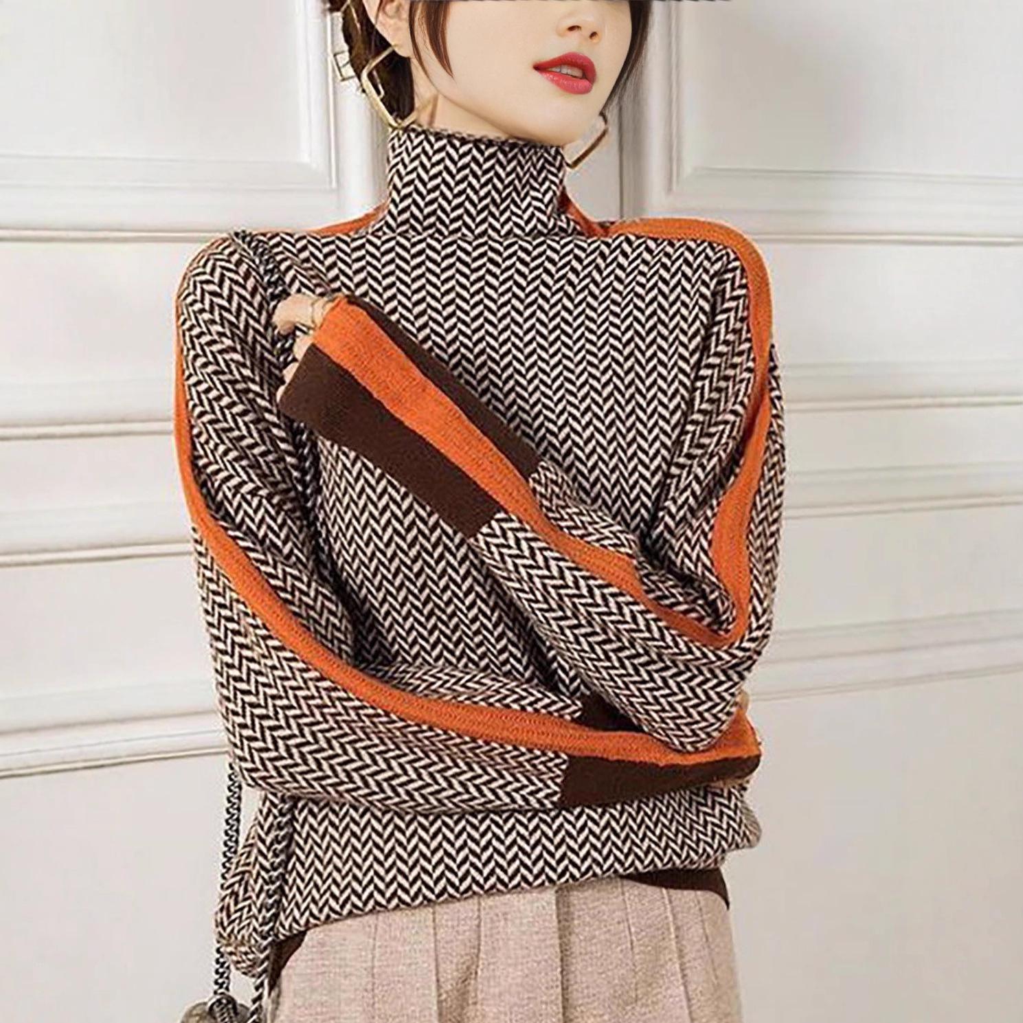 

Женский вязаный пуловер в японском/корейском стиле с краями в стиле колор-блок - Размеры ЕС/США XL оранжевый