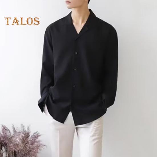 Herren Kubahemd Langarm Button-Down Freizeitshirt Locker geschnitten Einfarbiges Hemd für Arbeit Partys Dates