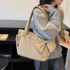 Bow cotton clothes tote bag women's solid color versatile underarm shoulder bag women's large-capacity commuter laptop bag