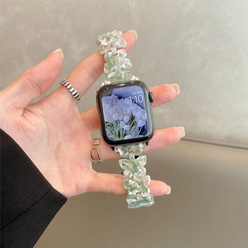 Butterfly Resin Strap for Apple Watch S10-Elastic Retractable Resin Watch Band Female Bracelet for iWatch10/9/8/7/6/5/4/3/2/1/Se/Ultra/Ultra2 42mm