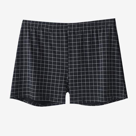 Men Shorts Underwear Elastic Waistband Mid-rise Boxers Briefs Plaid Print U-Convex Loose Fit Panties Homewear