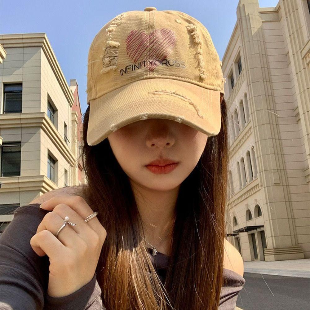 Cotton Letter Baseball Cap Sunscreen Hole Peaked Cap Fashion Love Baseball Hat  Streetwear