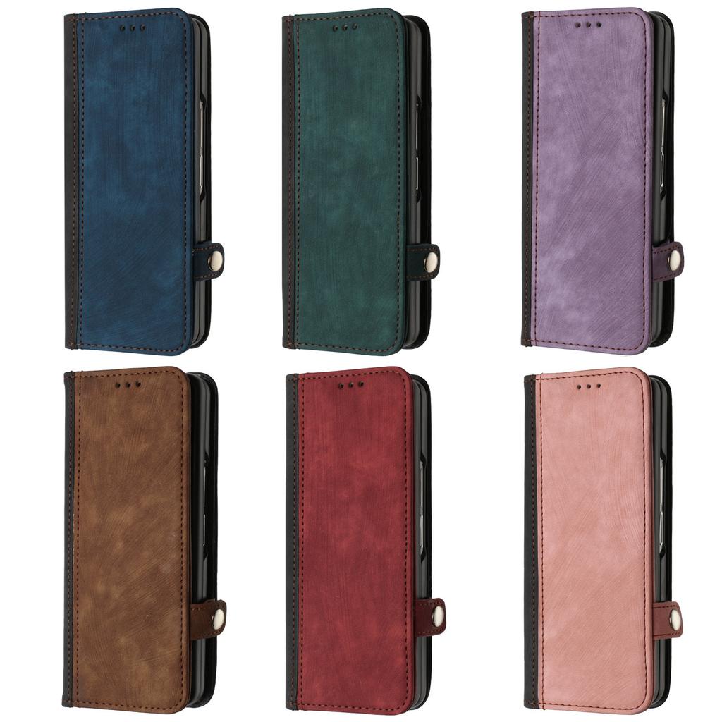 Suitable for Samsung Z fold 4 mobile phone leather case Z Flip5 retro matte splicing contrasting color card wallet 3rd generation