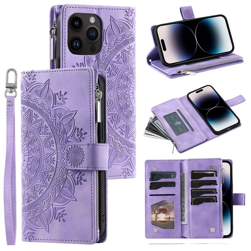 Lanyard Flip Leather Phone Case for iPhone 17 Pro Max 16 Plus 15 14 13 12 11 X XS XR Samsung S25 Ultra S24 FE S23 S22 S21 A17 Zipper Wallet Card Cover