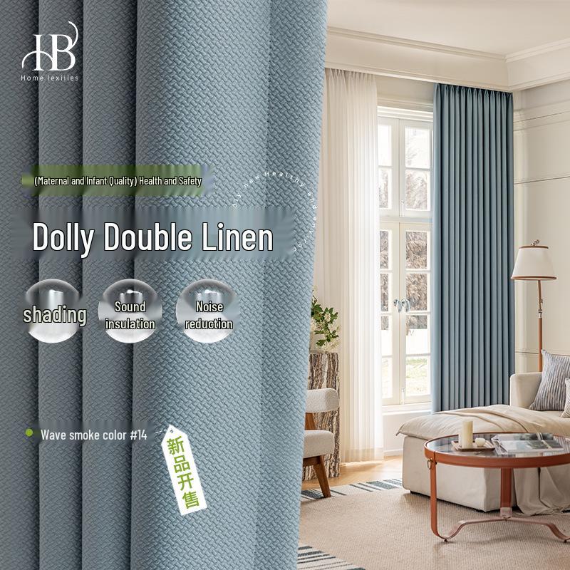 Dolly Blackout Jacquard Curtains: Double-Sided Cotton Linen, Thermal Insulation, Customizable for Living Room & Bedroom