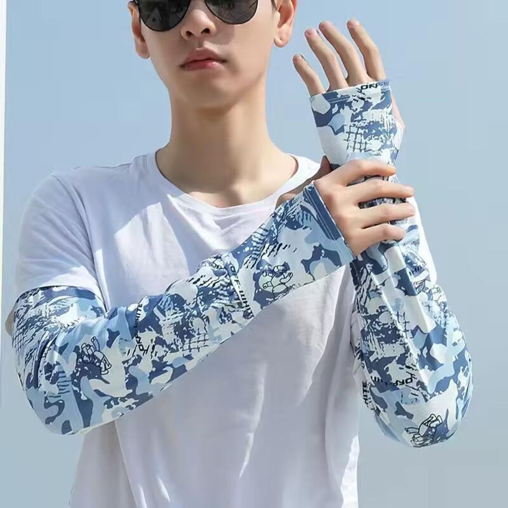 High Elastic Sunscreen Arm Sleeves Fingerless Washable Cooling Sleeves Breathable UV Protection Sun Protection Driving Sleeves синий