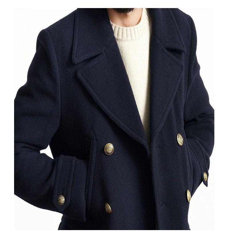 British Navy Style Woolen Coat - Autumn/Winter Mid-Length Men's Long-Sleeve, High-Quality Version