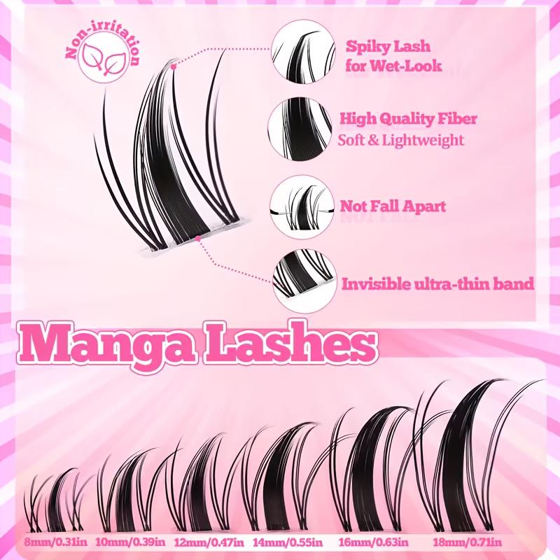 140pcs Fairy Eyelash 8-18mm Manga Eyelash C Curl Upright - Large Span DIY Eyelash Natural Expansion Wet Look Sharp Anime Eyelash