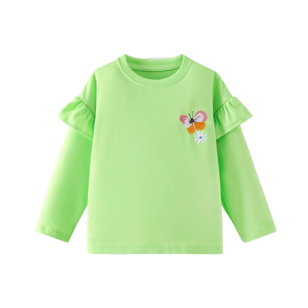 26-year Collection: Girls' Long Sleeve Lace T-shirt - Butterfly & Flower Embroidery, Round Neck, Autumn/Winter
