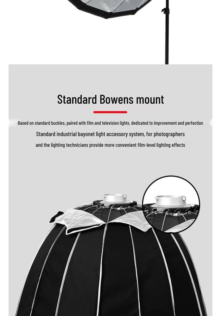 90CM Deep Parabolic Bowens Mount Softbox with Grid - Quick Install