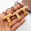Francis T-Shaped Olive Wood Cross Pendant with Cord (4/3/2.5 CM)