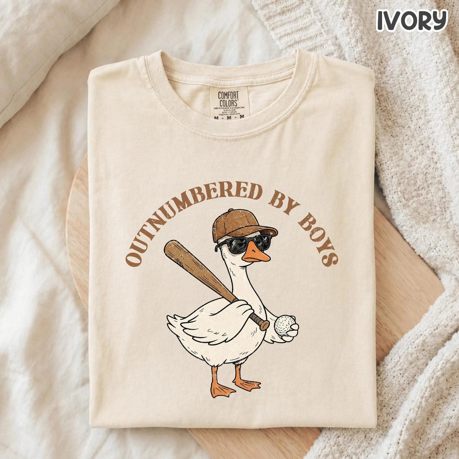 Comfort Colors® Outnumbered By Boys Tee, Funny Boy Mom Shirt, Baseball Mom Goose S