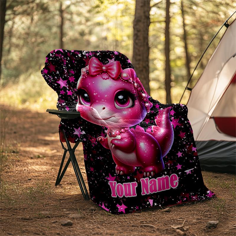 1PC Custom Name Pink Dinosaur Sparkle outdooor Flannel blankets Patterns Throw Blanket All-Season Soft Gift for Couch, Bed, Camping gifts