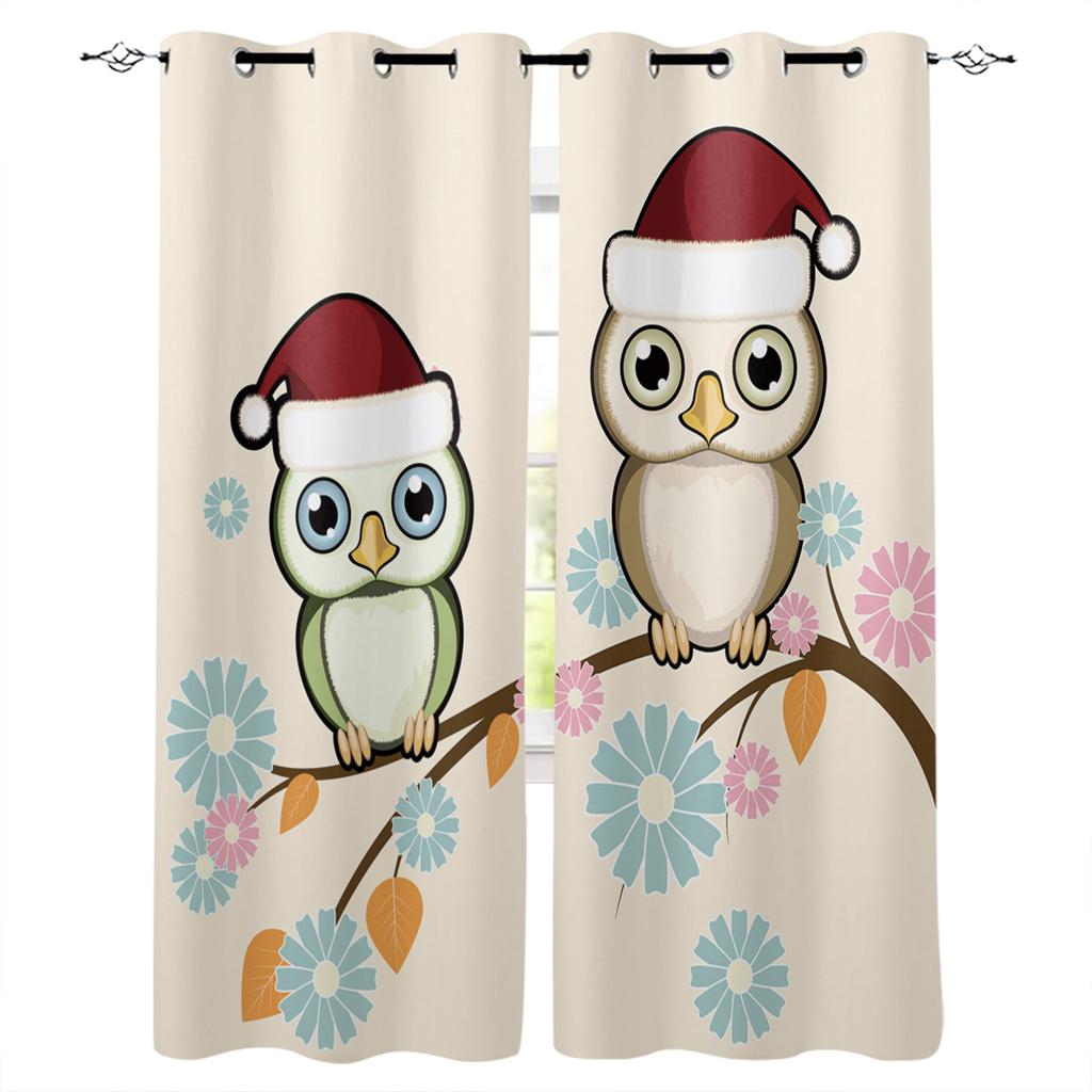 Cartoon Cute Shine Christmas Tree Red Girl Window Curtains For Kids Bedroom Living Room Bathroom Kicthen Door Hall Home Decor 2P