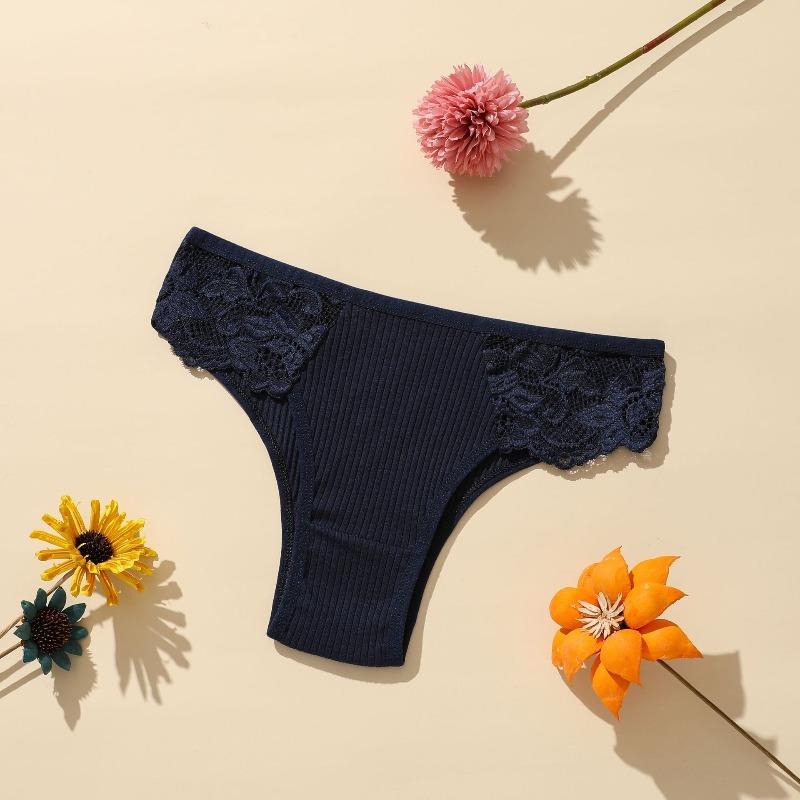 Women's Spring and Summer New Cotton Pure Color Thread Lace Low Waist Breathable Briefs