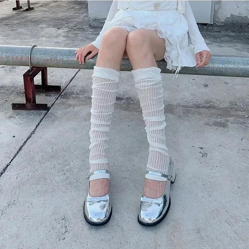 Y2k Girls Ruffles Knee Socks Lolita Long Socks Women Leg Warmers Stockings Thin Breathable Foot Cover Arm Sleeves Sun Protection